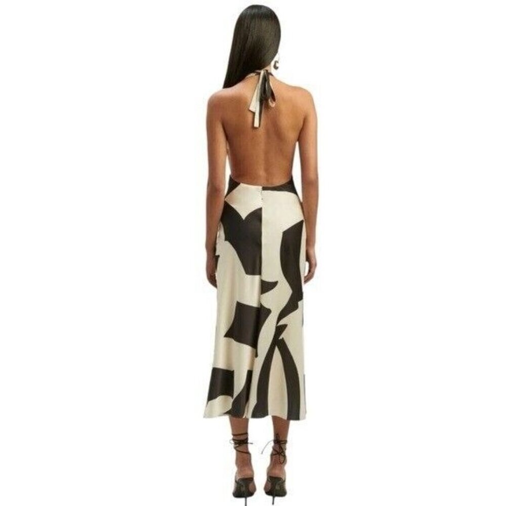 ANTHROPOLOGIE Bardot Citron Halter Midi Dress Black Ivory NEW - Picture 9 of 9